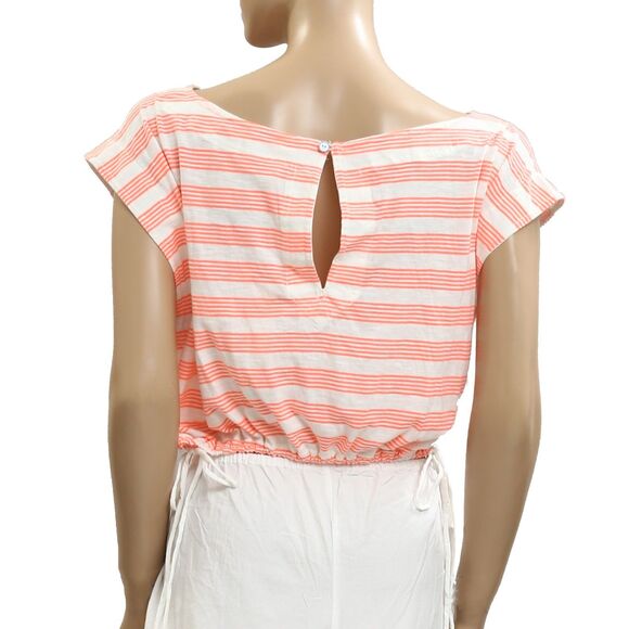By Anthropologie Cutout Romper Striped Printed Sleeveless Coral White XL 281930 - Picture 7 of 8